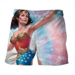 Wonder Woman Superhero Pastel Blue And Pink Star Boardshorts