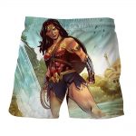 Wonder Woman Superhero Standing In Falls With Shield Boardshorts
