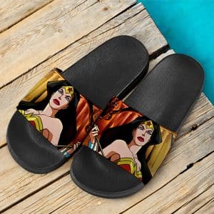 Awesome Wonder Woman Amazonian Race Portrait Slide Sandals