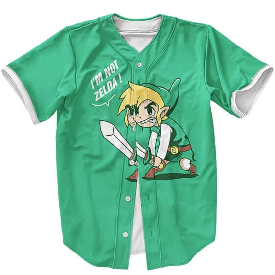 Legend Of Zelda Epic Link I'm Not Zelda Green Baseball Shirt