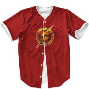 DC Comics The Flash Golden Lightning Logo Red Baseball Shirt