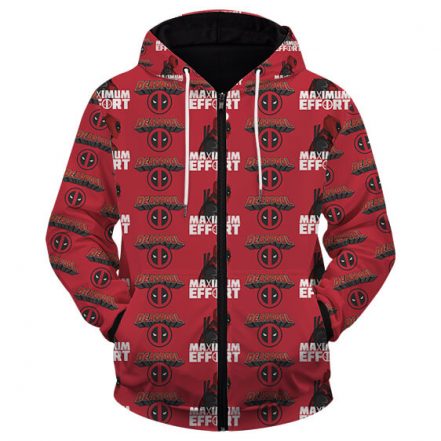 Dead Pool Maximum Effort Cool Awesome Crimson Zip Up Hoodie