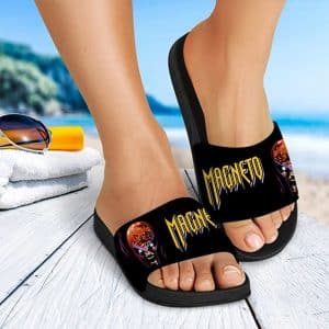 Marvel Comics X-Men Magneto Artwork Black Slide Sandals
