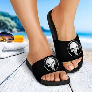 Marvel The Punisher Badass Skull Logo Black Slide Sandals