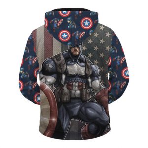 Marvel's Captain America Pattern Electrifying Navy Blue Zip Up Hoodie