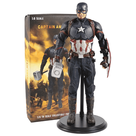 Captain America Holding Thor's Mjolnir Statue Model Toy