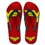 DC Comics Wonder Woman Cartoon Logo Red Gold Flip Flops