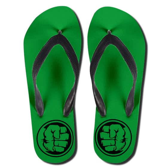 The Incredible Hulk Fist Cartoon Logo Green Flip Flop Sandals