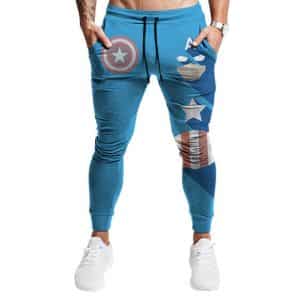 Captain America Figure and Logo Art Sky Blue Jogger Pants