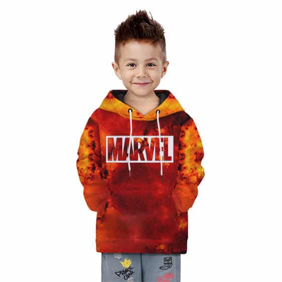 Marvel Iconic Logo Fiery Red Flame Art Dope Kids Hoodie