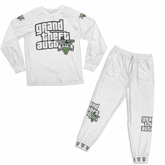 Grand Theft Auto Five Typography White Pyjamas Set