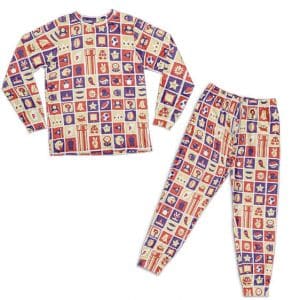 Vintage Mario Bros Icon Pattern Multicolor Pyjamas Set