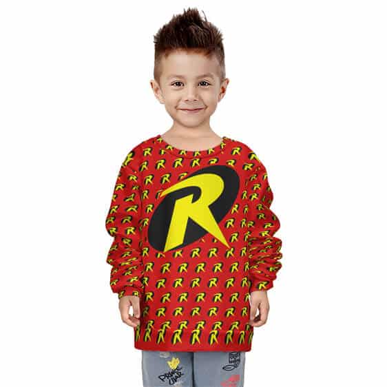 DC Comics Classic Robin Logo Pattern Red Children Sweater