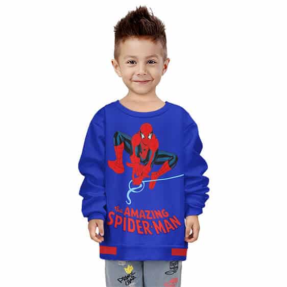 Marvel The Amazing Spiderman Cartoon Art Blue Kids Sweater