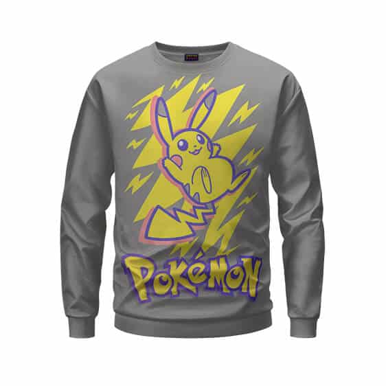Pikachu Thunderbolt Artwork Pokemon Gray Sweatshirt
