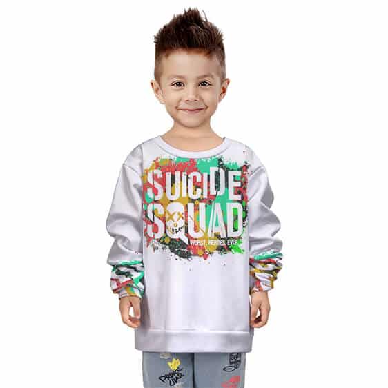 Suicide Squad Colorful Spray Paint Logo White Kids Sweatshirt