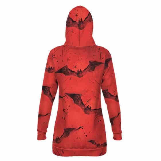 Batman 2022 Movie Bat Emblem Pattern Red Hoodie Dress