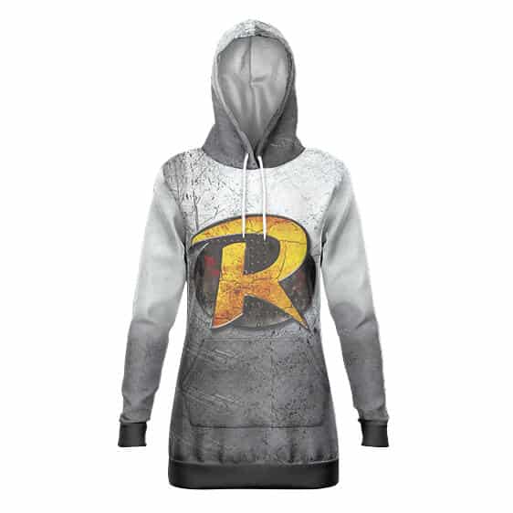 Robin Logo Art Grunge Gray Hooded Sweatshirt Dress