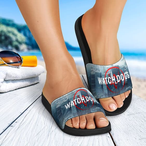 Watch Dogs 2 Logo Cityscape Slide Sandals