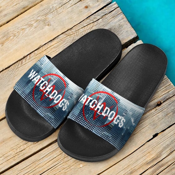 Watch Dogs 2 Logo Cityscape Slide Sandals