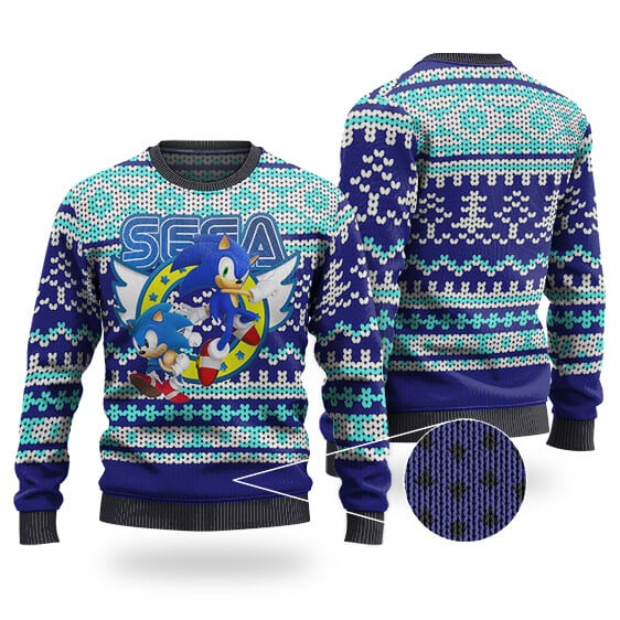 Sega Sonic Art Blue Ugly Christmas Sweater