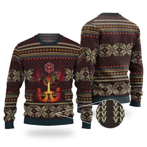 Warrior Fighting Dragon D&D Ugly Xmas Sweater