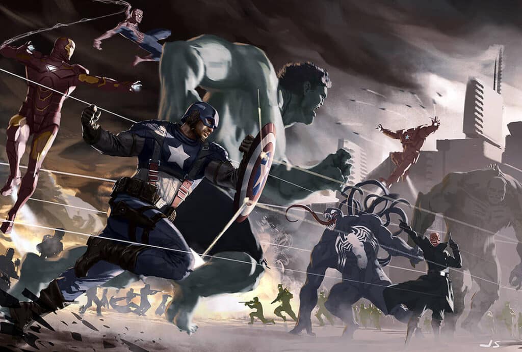 The Avengers in Battle Marvel Fan Art