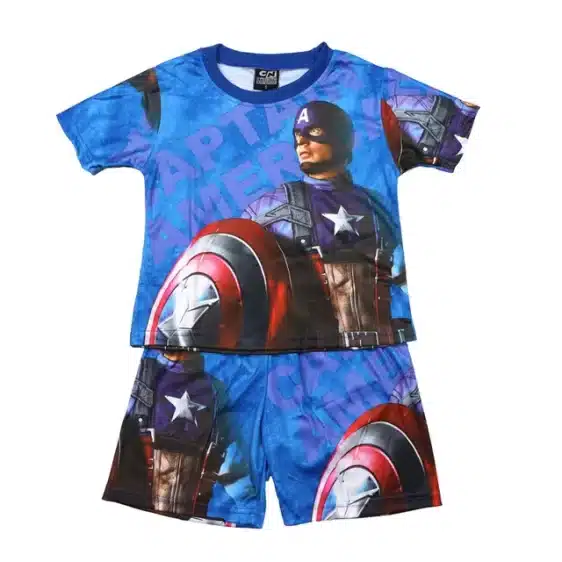 Blue Captain America Shield Design Pajama Set for Kids