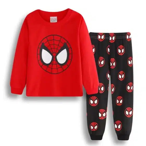 Classic Red & Black Spider-Man Face Pajama Set for Children