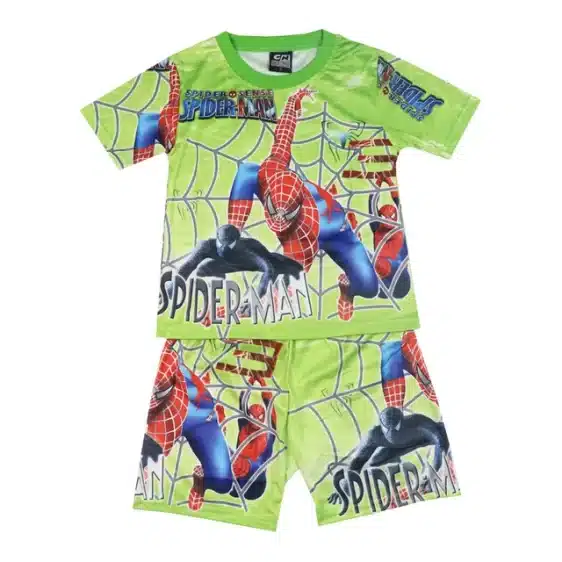 Lime Green Spider-Man Web Pajama Set for Boys