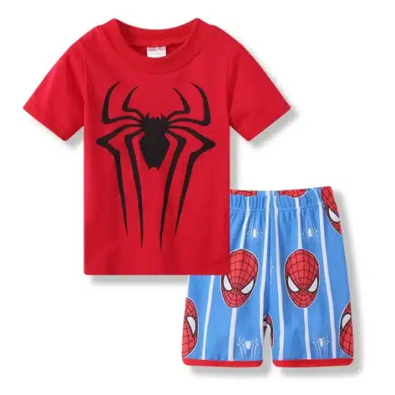 Spider Emblem Red & Blue Spider-Man Summer Pajama Set for Kids