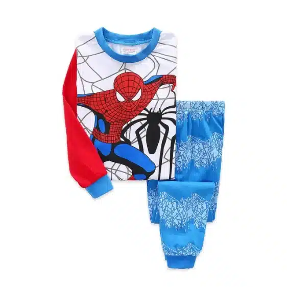 White and Blue Spider-Man Web Pajama Set for Children