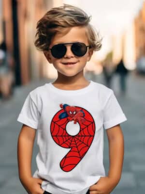 Awesome Spider-Man Web Pose Red 9 Logo T-shirt for Kids