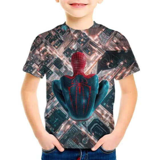 Back View Spider-Man Overlooking City Graphic Kids T-Shirt