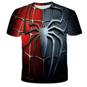 Black and Red Spider-Man Suit Split Art T-shirt for Children