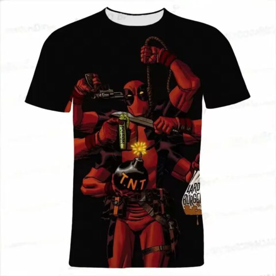 Deadpool Holding Multiple Weapons Black T-shirt for Children