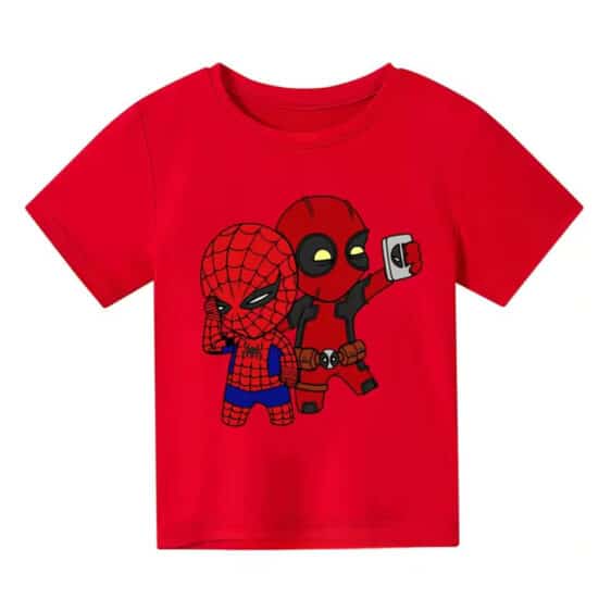 Funny Spider-Man and Deadpool Chibi Selfie Kids T-shirt