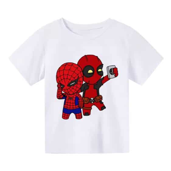 Funny Spider-Man and Deadpool Chibi Selfie Kids T-shirt