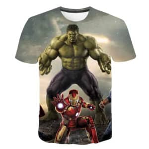 Hulk and Iron Man Avengers Battle Art T-shirt for Children