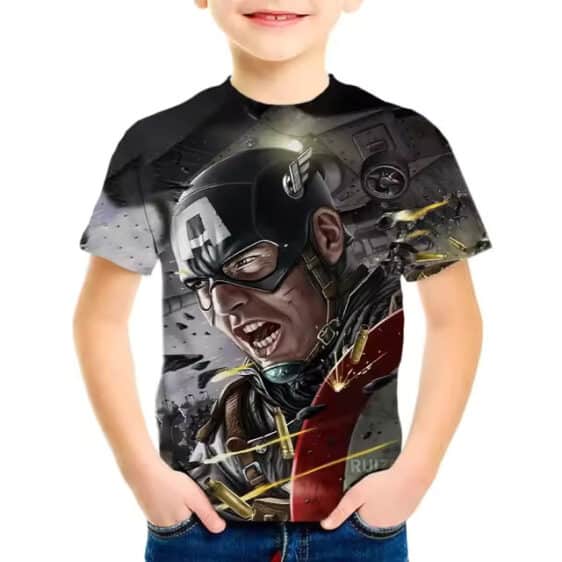 Marvel Captain America Battle Scene Black T-shirt for Kids