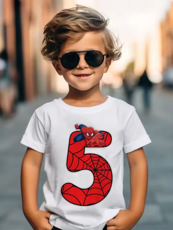 Marvel Spider-Man Web Red Number 5 Logo White Kids T-shirt