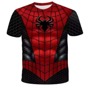 Red Hexagonal Spider-Man Web Design T-shirt for Boys