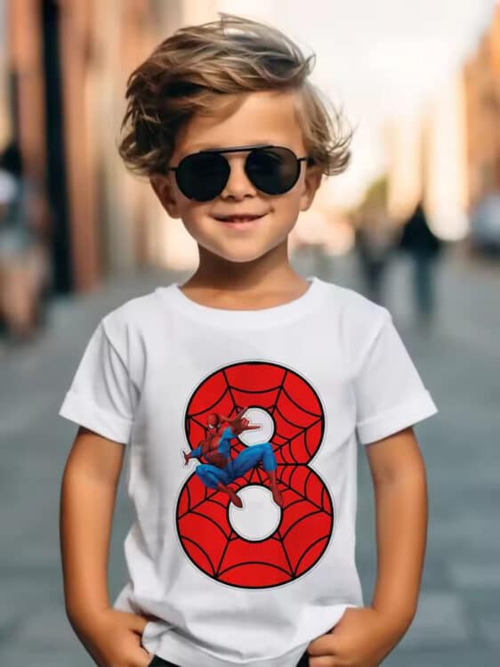 Spider-Man Action Pose Web Red 8 Logo White Kids T-shirt