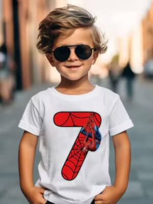 Spider-Man Upside Down Web Red 7 Logo T-shirt for Boys