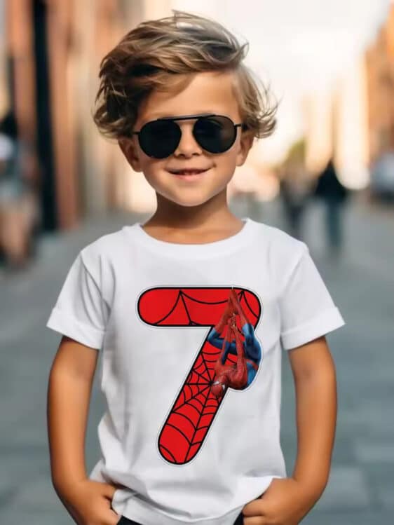 Spider-Man Upside Down Web Red 7 Logo T-shirt for Boys