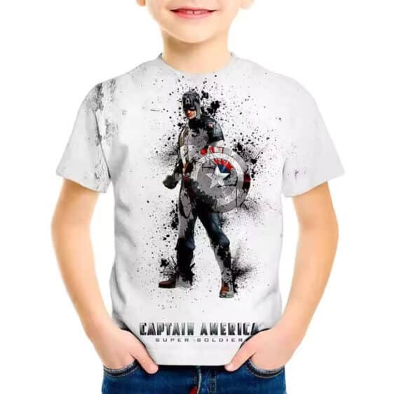 Super Soldier Captain America Splatter Art T-shirt for Boys