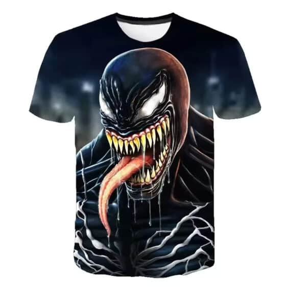 Terrifying Venom Face Graphic Black T-shirt for Children