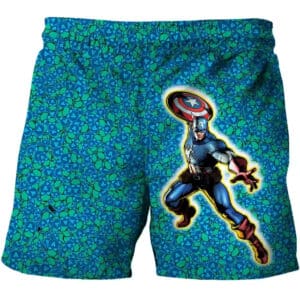 Captain America Heroic Blue Pattern Shorts for Children