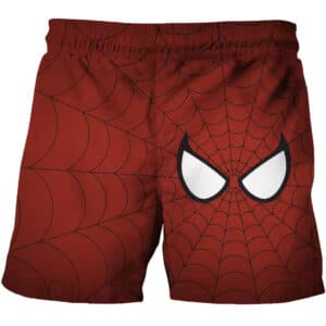 Classic Spider-Man Face Web Design Red Shorts for Kids