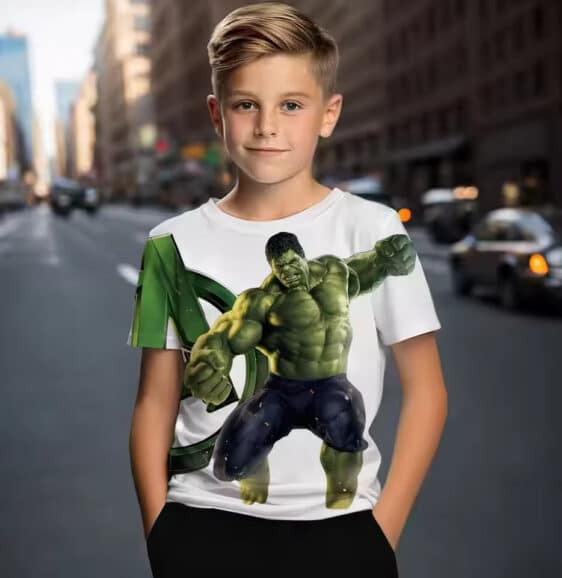 Dynamic Hulk Punch Marvel Avengers Logo White Kids T-shirt